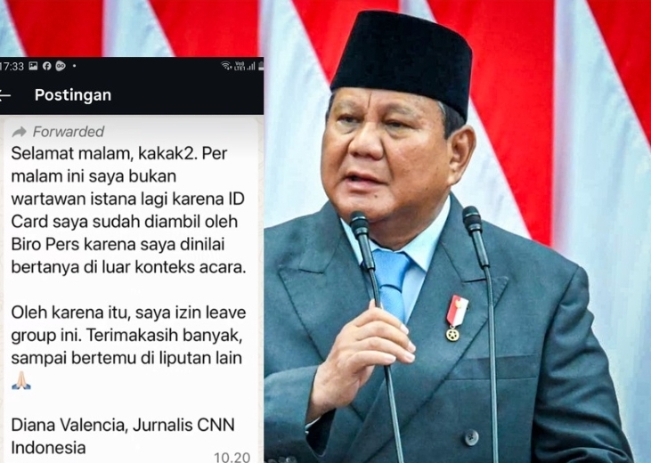 Foto Kolase Presiden Prabowo dan Tangkapan Layar chat WhasApp Wartawan Istana. Dok. era