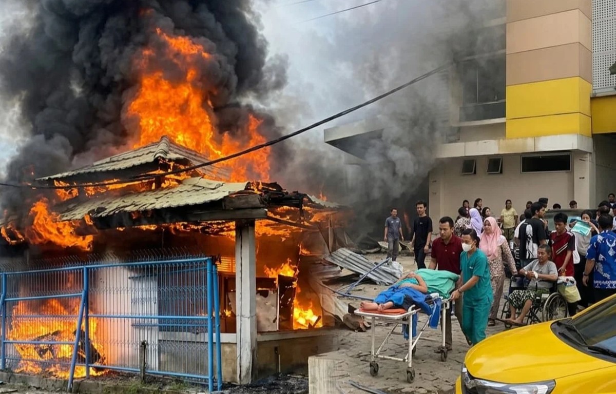 RS Syekh Yusuf, Kabupaten Gowa terbakar pada Jumat (29/5). (Foto: Damkar Gowa).